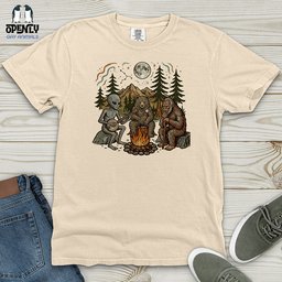 Bigfoot Alien Camping Heavy Cotton Comfort Colors Tee Gift For Animal Lover