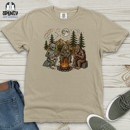Bigfoot Alien Camping Heavy Cotton Comfort Colors Tee Gift For Animal Lover