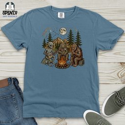 Bigfoot Alien Camping Heavy Cotton Comfort Colors Tee Gift For Animal Lover