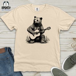 Bear Guitarist Heavy Cotton Comfort Colors Tee Gift For Animal Lover