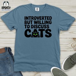 Introverted But Willing To Discuss Cat Heavy Cotton Comfort Colors Tee Gift For Cat Lover