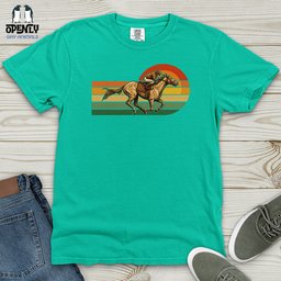 Horse Racing Retro Sunset Heavy Cotton Comfort Colors Tee Gift For Horse Lover