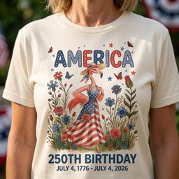 America 250th Birthday Patriotic Wildflower Flamingo T Shirt Gift For Flamingo Lover