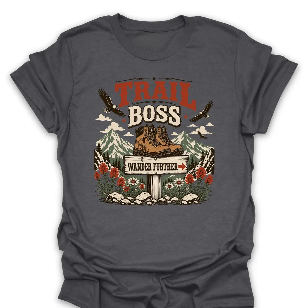 Trail Boss Wander Further T Shirt Gift For Hiker