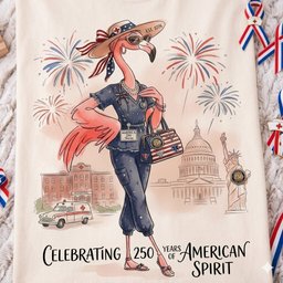 America 250 Years Of American Spirit Nurse Scrubs Flamingo Shirt T Shirt Gift For Flamingo Lover