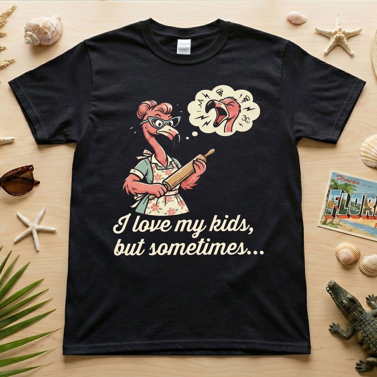 "I Love My Kids But Sometimes" Stressed Flamingo Mom T-Shirt - Funny Sarcastic Motherhood Gift