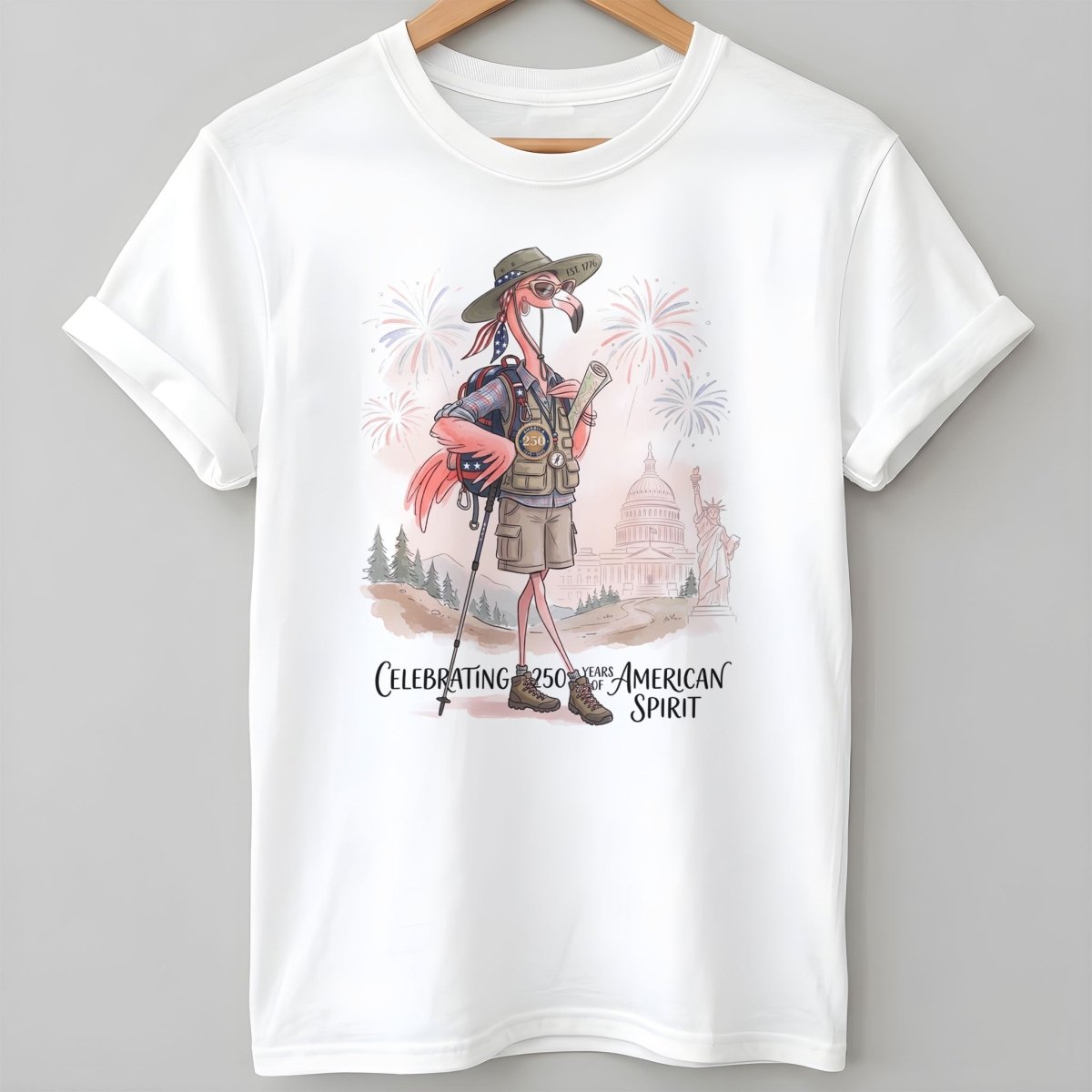 America 250 Years Of American Spirit Hiking Flamingo Shirt T Shirt Gift For Flamingo Lover