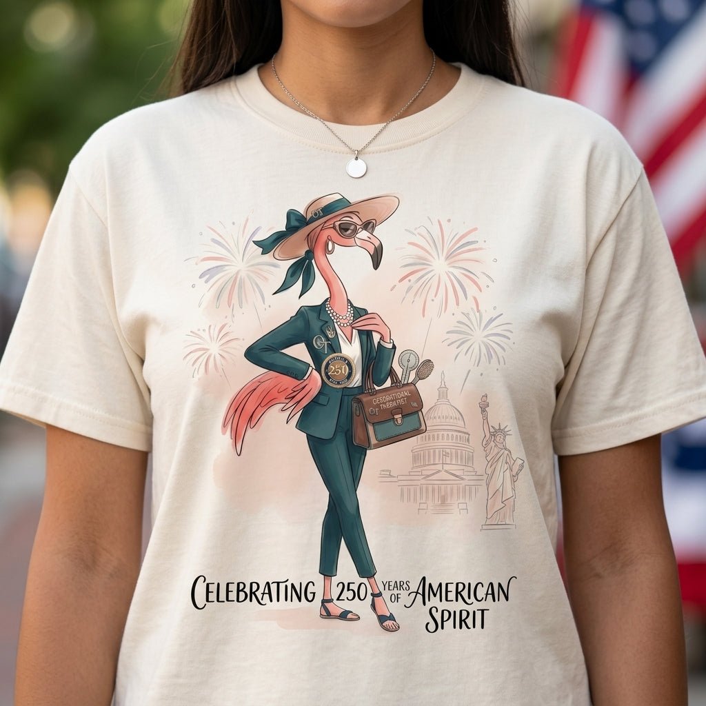 America 250 Years Of American Spirit Occupational Therapist T Shirt Gift For Flamingo Lover
