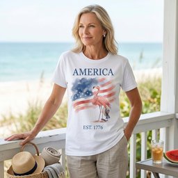 America Est 1776 Watercolor Patriotic Flamingo 4th Of July T Shirt Gift For Flamingo Lover
