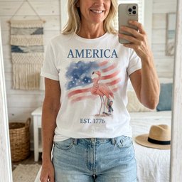 America Est 1776 Watercolor Patriotic Flamingo 4th Of July T Shirt Gift For Flamingo Lover