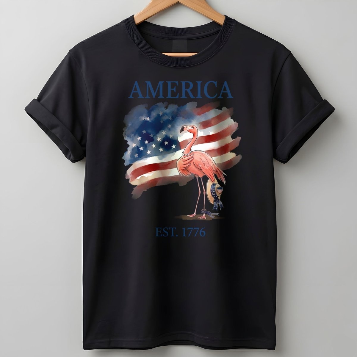 America Est 1776 Watercolor Patriotic Flamingo 4th Of July T Shirt Gift For Flamingo Lover