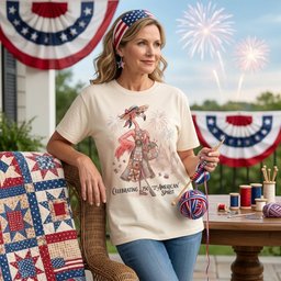 America 250 Years of American Spirit Quilting Knitting Flamingo Shirt