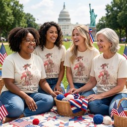 America 250 Years of American Spirit Quilting Knitting Flamingo Shirt