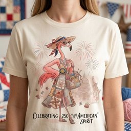 America 250 Years of American Spirit Quilting Knitting Flamingo Shirt