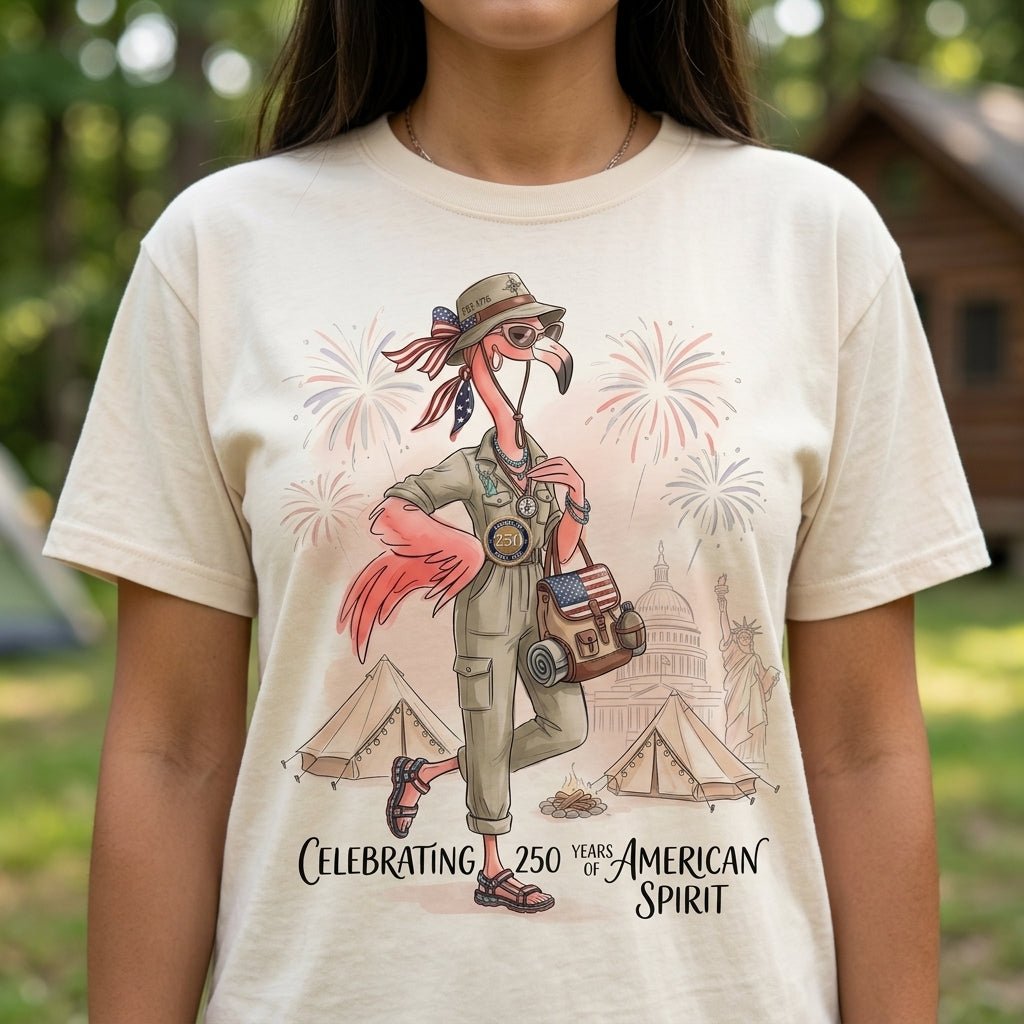 America 250 Years Of American Spirit Camping Flamingo Shirt T Shirt Gift For Flamingo Lover