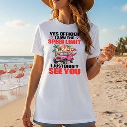 Hilarious Flamingo Speeding T-Shirt - Sarcastic Tropical Jeep Graphic Tee