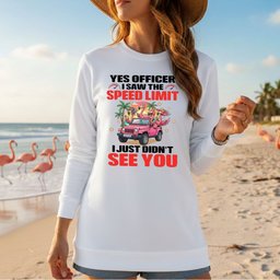 Hilarious Flamingo Speeding T-Shirt - Sarcastic Tropical Jeep Graphic Tee