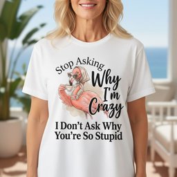 Stop Asking Why Im Crazy I Dont Ask Why Youre So Stupid Funny Shirt T Shirt Gift For Flamingo Lover