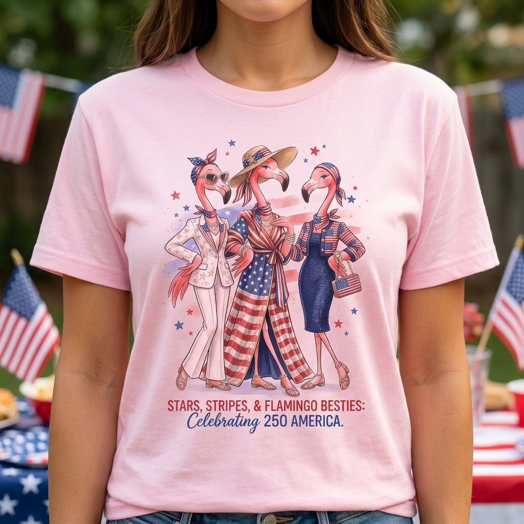 Stars Stripes And Flamingo Besties Celebrating 250 America Shirt T Shirt Gift For Flamingo Lover