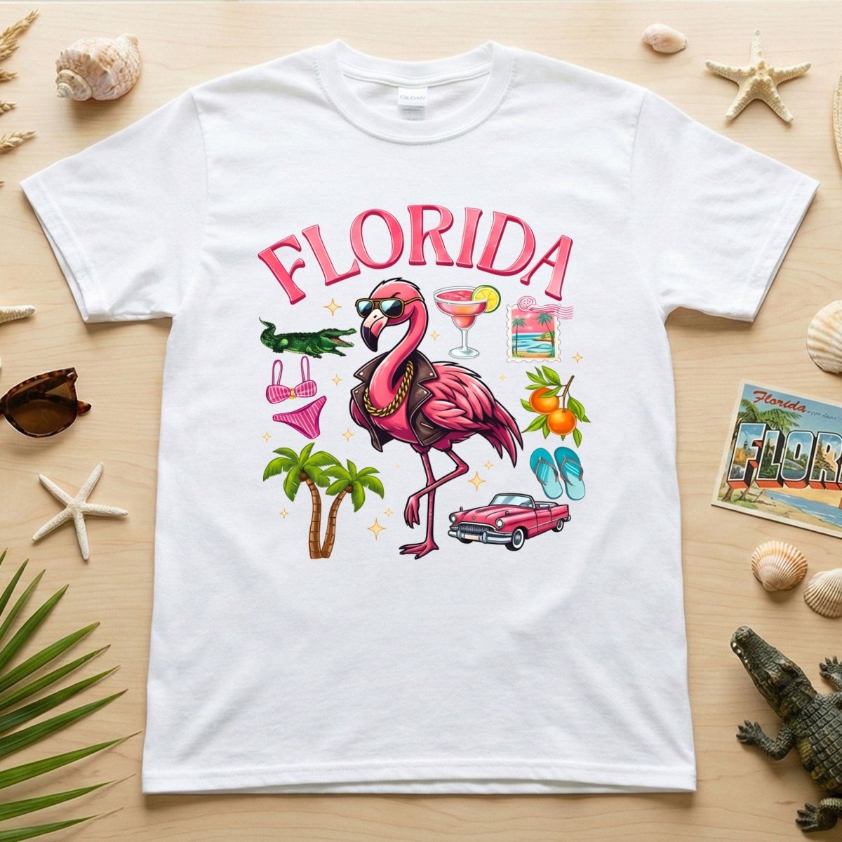 Retro Gangster Flamingo Florida Tropical Beach Vacation Souvenir T Shirt Gift For Flamingo Lover
