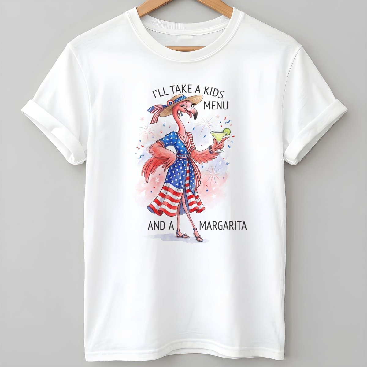 Ill Take A Kids Menu And A Margarita Flamingo Patriotic July 4th T Shirt Gift For Flamingo Lover
