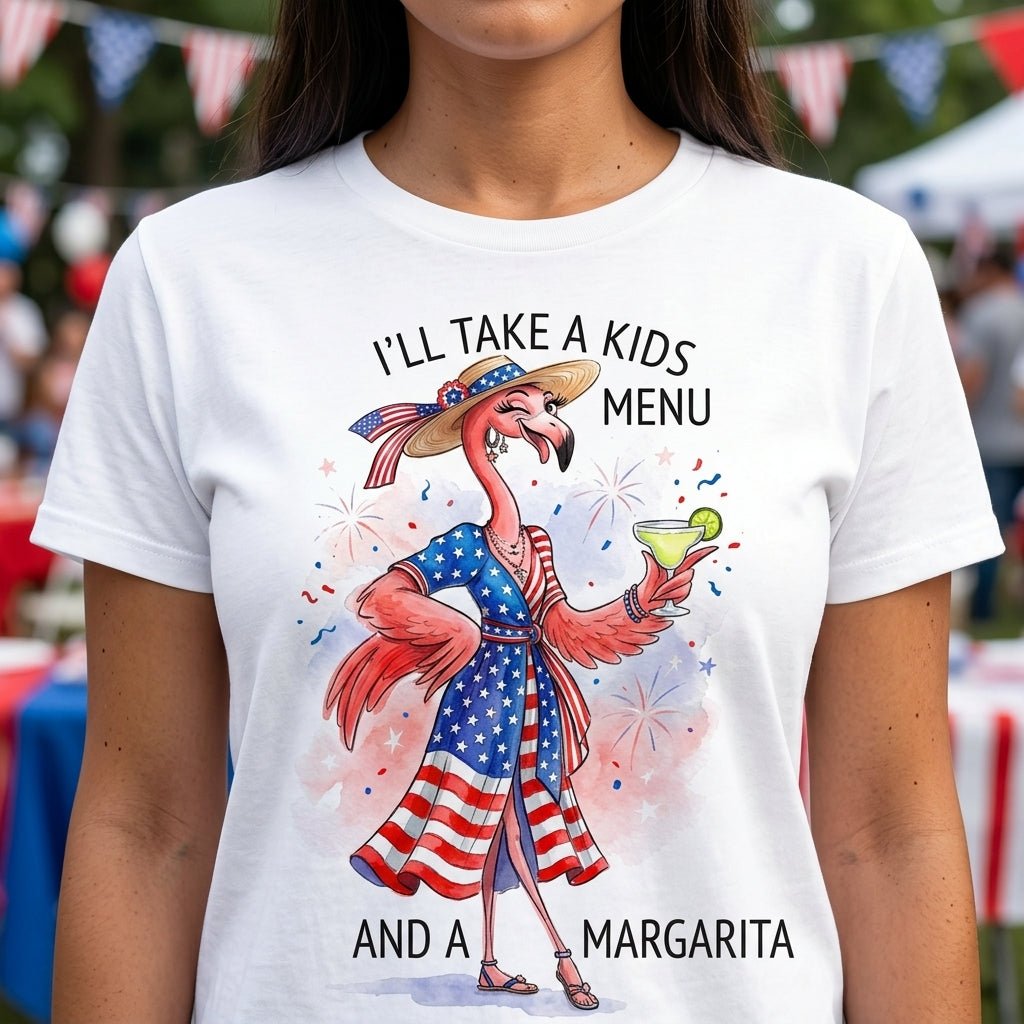 Ill Take A Kids Menu And A Margarita Flamingo Patriotic July 4th T Shirt Gift For Flamingo Lover