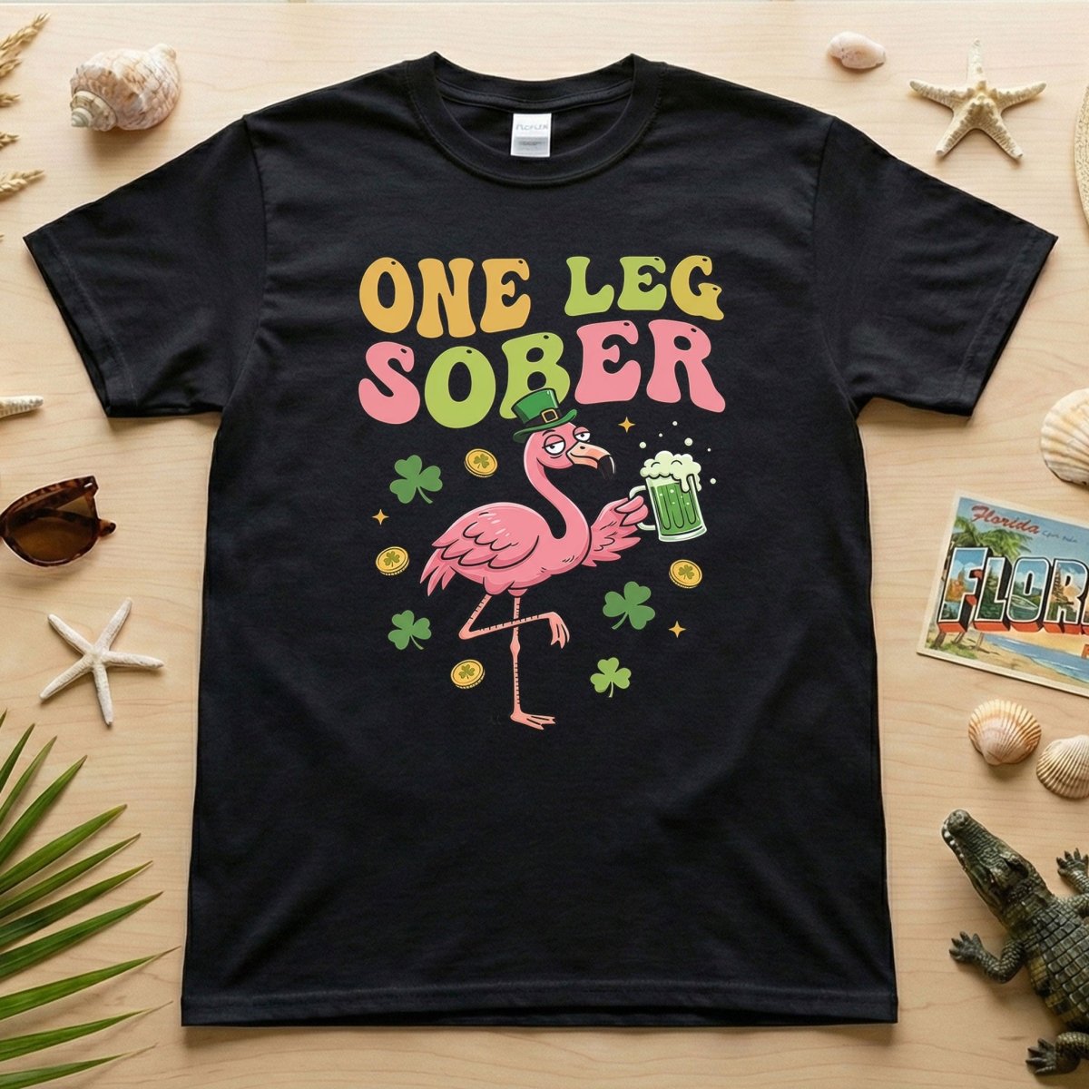 One Leg Sober St Patricks Day Flamingo Funny Irish Beer Party For T Shirt Gift For Flamingo Lover