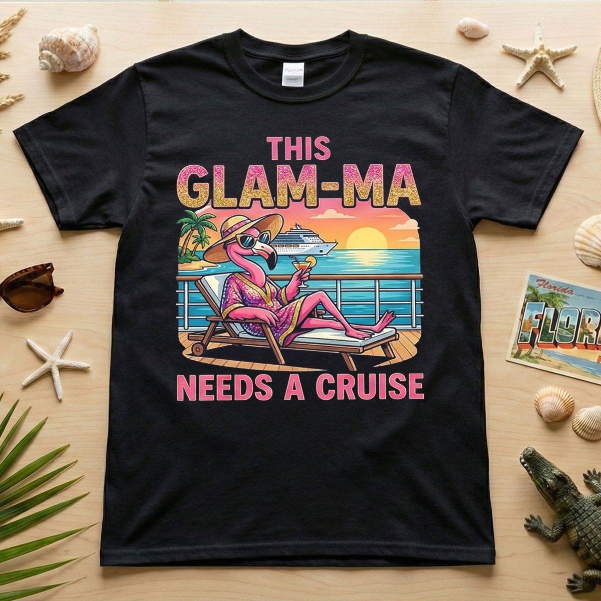 Sparkling Glam Ma Flamingo Cruise Shirt Funny Tropical Retirement Gift T Shirt