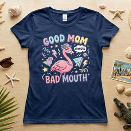 Sarcastic Flamingo Good Mom Bad Mouth T Shirt Funny Mom Life Humor Graphic Tee Gift For Mom