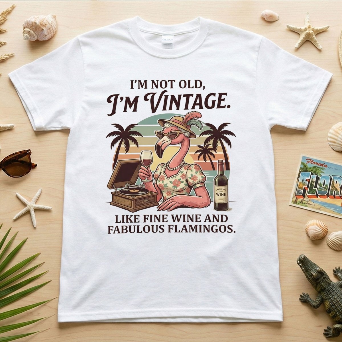 Fabulous Retro Flamingo Wine T Shirt For Women The Im Vintage Humor Tee Gift For Women