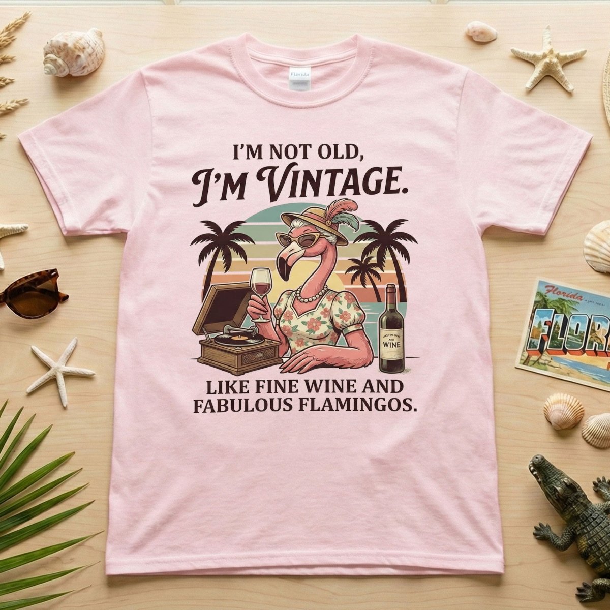 Fabulous Retro Flamingo Wine T Shirt For Women The Im Vintage Humor Tee Gift For Women