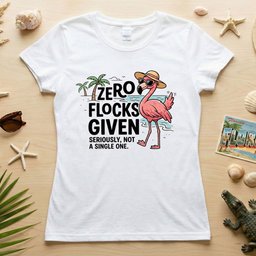 Sarcastic Flamingo Graphic T-Shirt - Zero Flocks Given Sassy Vacation Tee