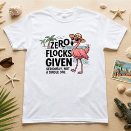 Sarcastic Flamingo Graphic T-Shirt - Zero Flocks Given Sassy Vacation Tee