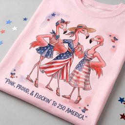 Pink Proud And Flockin To 250 America Besties Shirt T Shirt Gift For Flamingo Lover