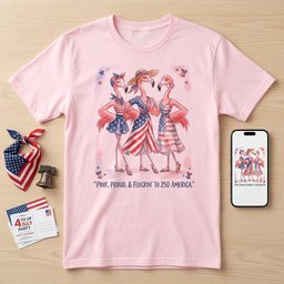 Pink Proud And Flockin To 250 America Besties Shirt T Shirt Gift For Flamingo Lover