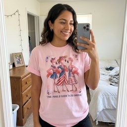 Pink Proud And Flockin To 250 America Besties Shirt T Shirt Gift For Flamingo Lover