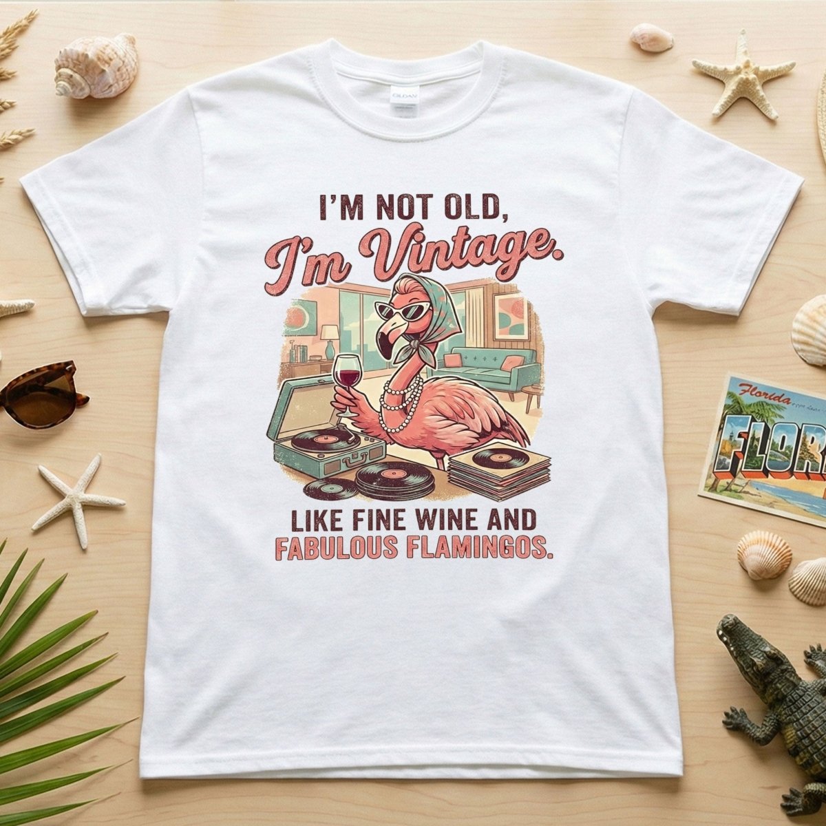 Fabulous Vintage Flamingo Wine T Shirt Funny Not Old Aging Gift For Women