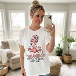 Personalized Mamamingo Messy Bun Coffee Run Chaos Done Flamingo T Shirt Gift For Flamingo Lover
