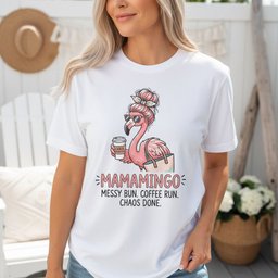 Personalized Mamamingo Messy Bun Coffee Run Chaos Done Flamingo T Shirt Gift For Flamingo Lover