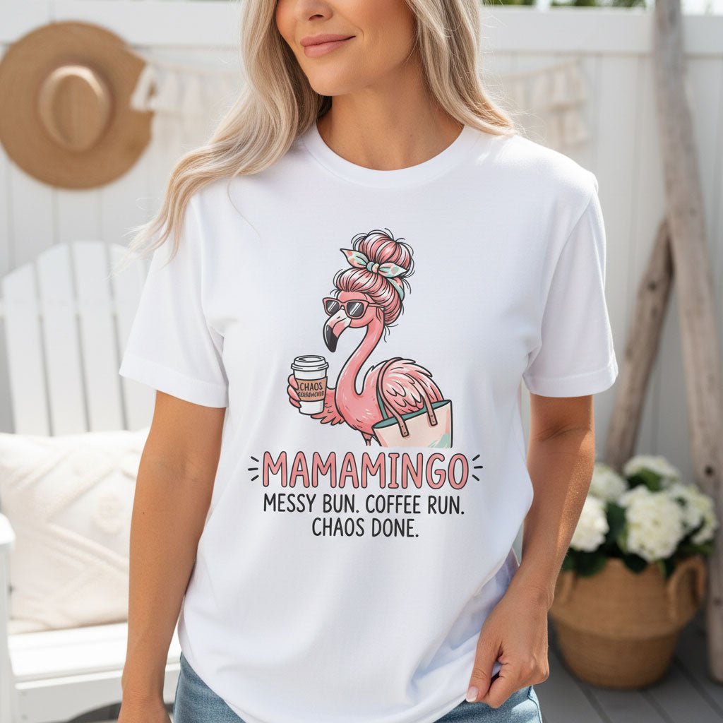 Personalized Mamamingo Messy Bun Coffee Run Chaos Done Flamingo T Shirt Gift For Flamingo Lover