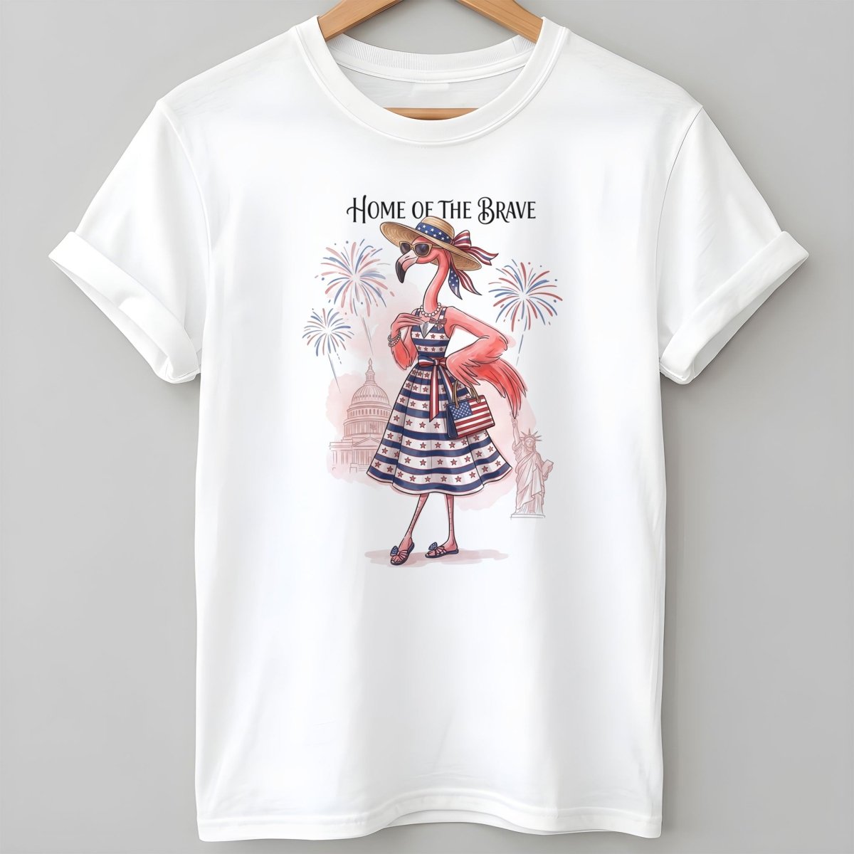 Home Of The Brave Patriotic Chic Flamingo July 4th Shirt T Shirt Gift For Flamingo Lover