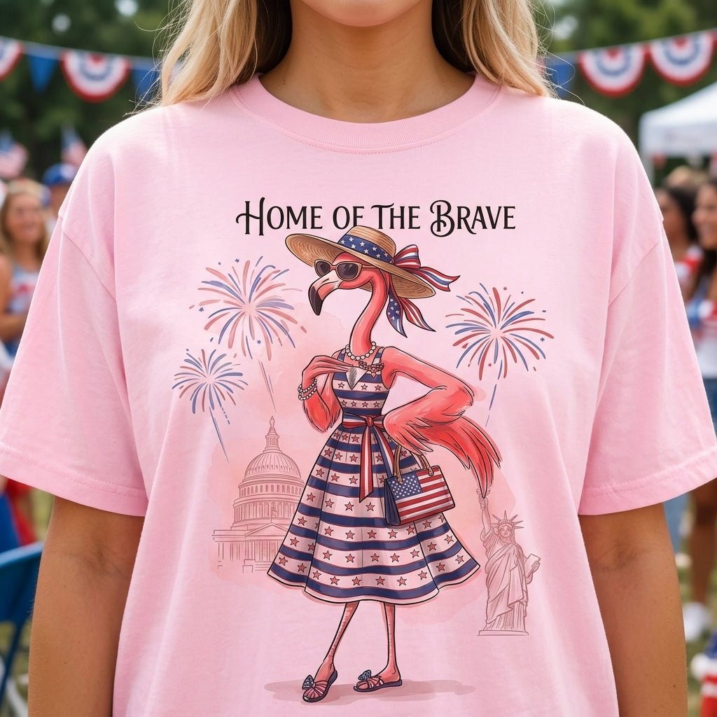 Home Of The Brave Patriotic Chic Flamingo July 4th Shirt T Shirt Gift For Flamingo Lover