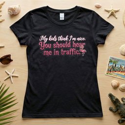 Sarcastic Flamingo Traffic Humor T Shirt My Kids Think Im Nice Funny Mom Life Driving Gift