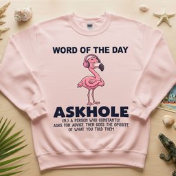 Askhole Word of the Day Flamingo T-Shirt - Funny Sarcastic Definition Graphic Tee Gift