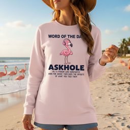 Askhole Word of the Day Flamingo T-Shirt - Funny Sarcastic Definition Graphic Tee Gift