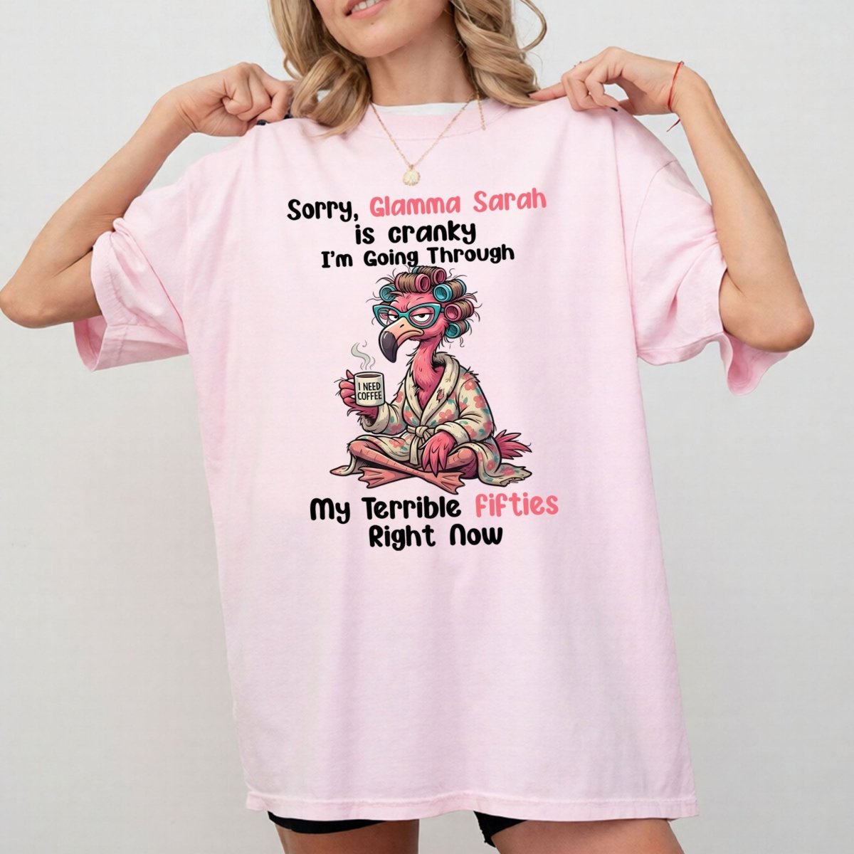 Grumpy Personalized Flamingo Shirt For Women Over 50 Custom Glamma Fifties T Shirt Gift For Women