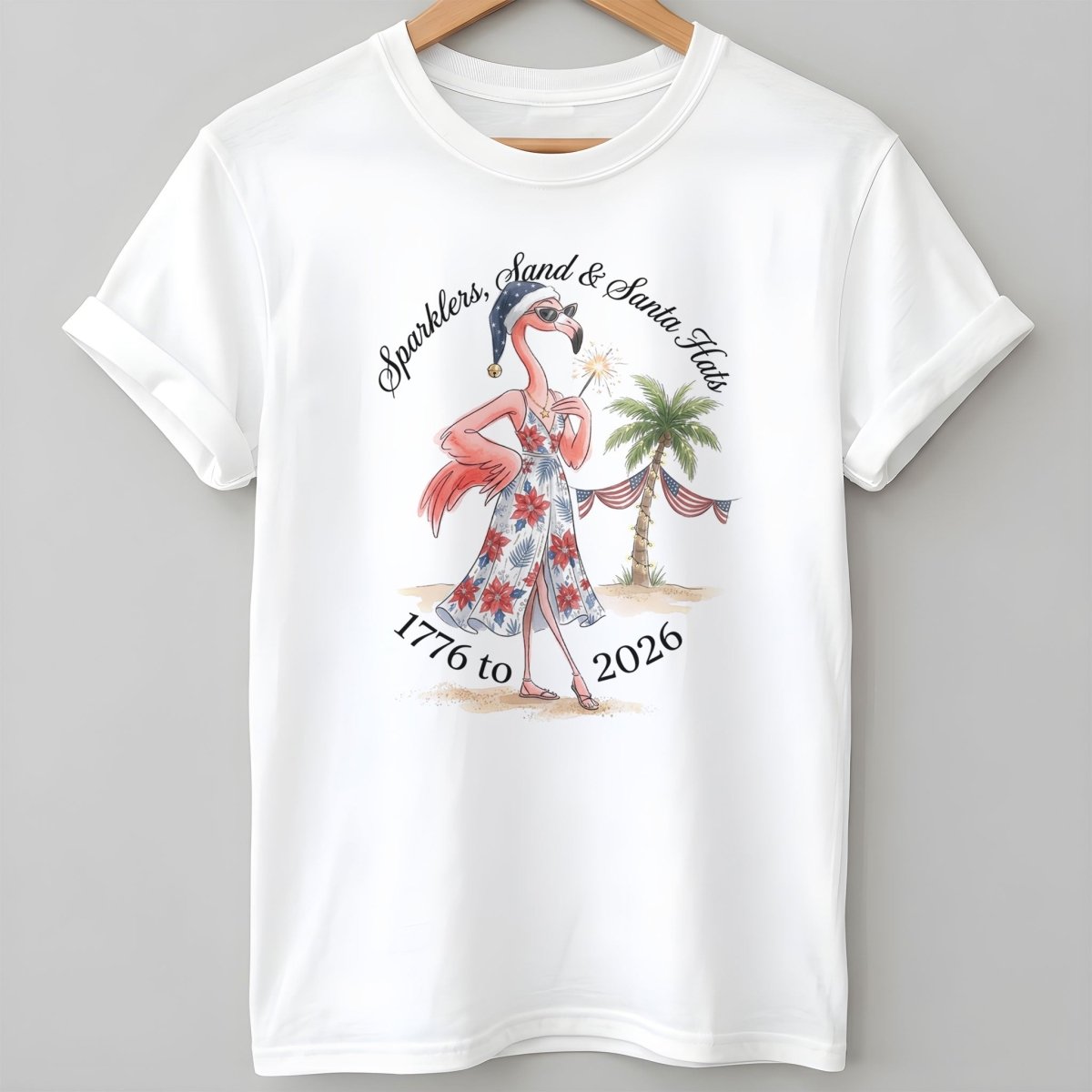 Sparklers Sand And Santa Hats Christmas In July Flamingo Shirt T Shirt Gift For Flamingo Lover