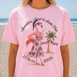 Sparklers Sand And Santa Hats Christmas In July Flamingo Shirt T Shirt Gift For Flamingo Lover