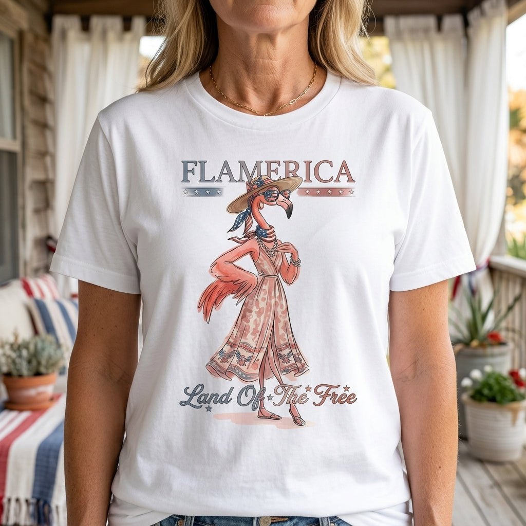 Flamerica Land Of The Free Patriotic Summer T Shirt Gift For Flamingo Lover