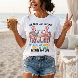 Our Book Club Meeting Where We Dont Read A Page Besties For Life T Shirt Gift For Flamingo Lover